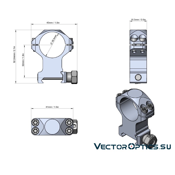 Кольца Vector Optics D26мм средние H=19,3mm  (XASR-2502P)