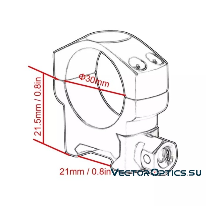 Кольца Vector Optics 30мм, на Picatinny/Weaver, низкие BH=21,5мм (SCTM-27)