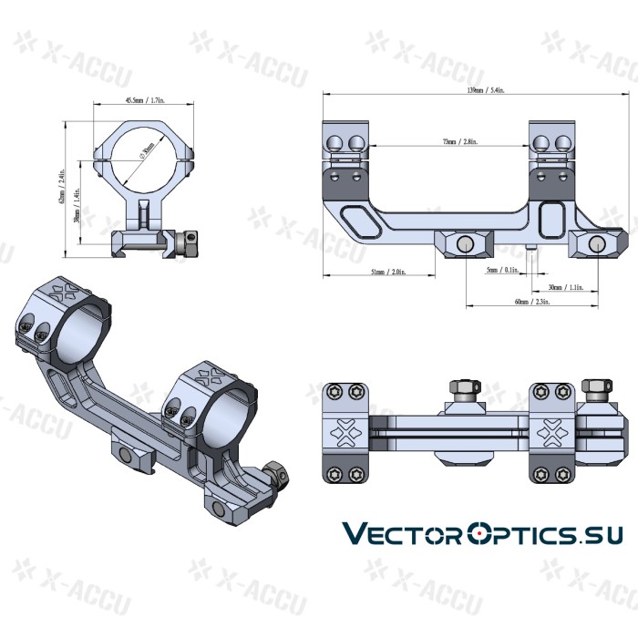 Кронштейн моноблок Vector Optics на AR кольца 30мм, с выносом, на Picatinny (XASR-3031)