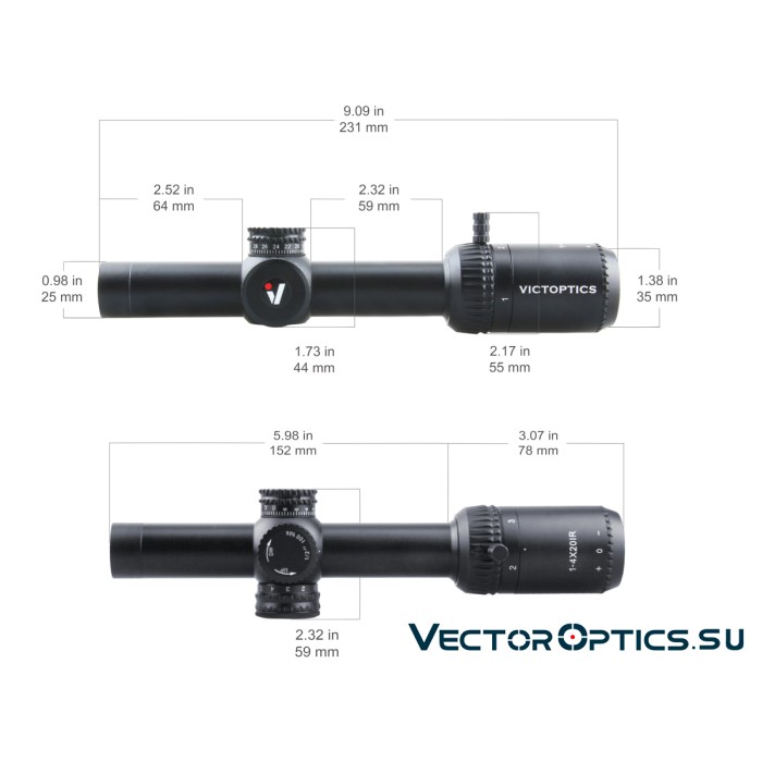 Оптический прицел Vector Optics VictOptics ZOD 1-4x20 IR SFP кольца 25,4мм