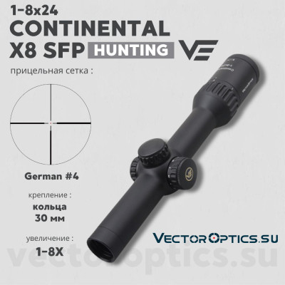 Оптический прицел Vector Optics Continental Hunting X8 1-8x24 SFP ED кольца 30мм
