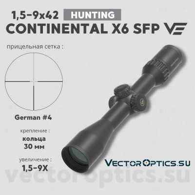 Оптический прицел Vector Optics Continental X6 Hunting 1,5-9x42 SFP кольца 30 мм